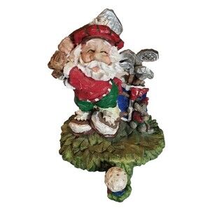 Vintage Christmas Stocking Holder Hanger Golfer with Mouse 5" Hand Painted